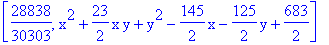 [28838/30303, x^2+23/2*x*y+y^2-145/2*x-125/2*y+683/2]